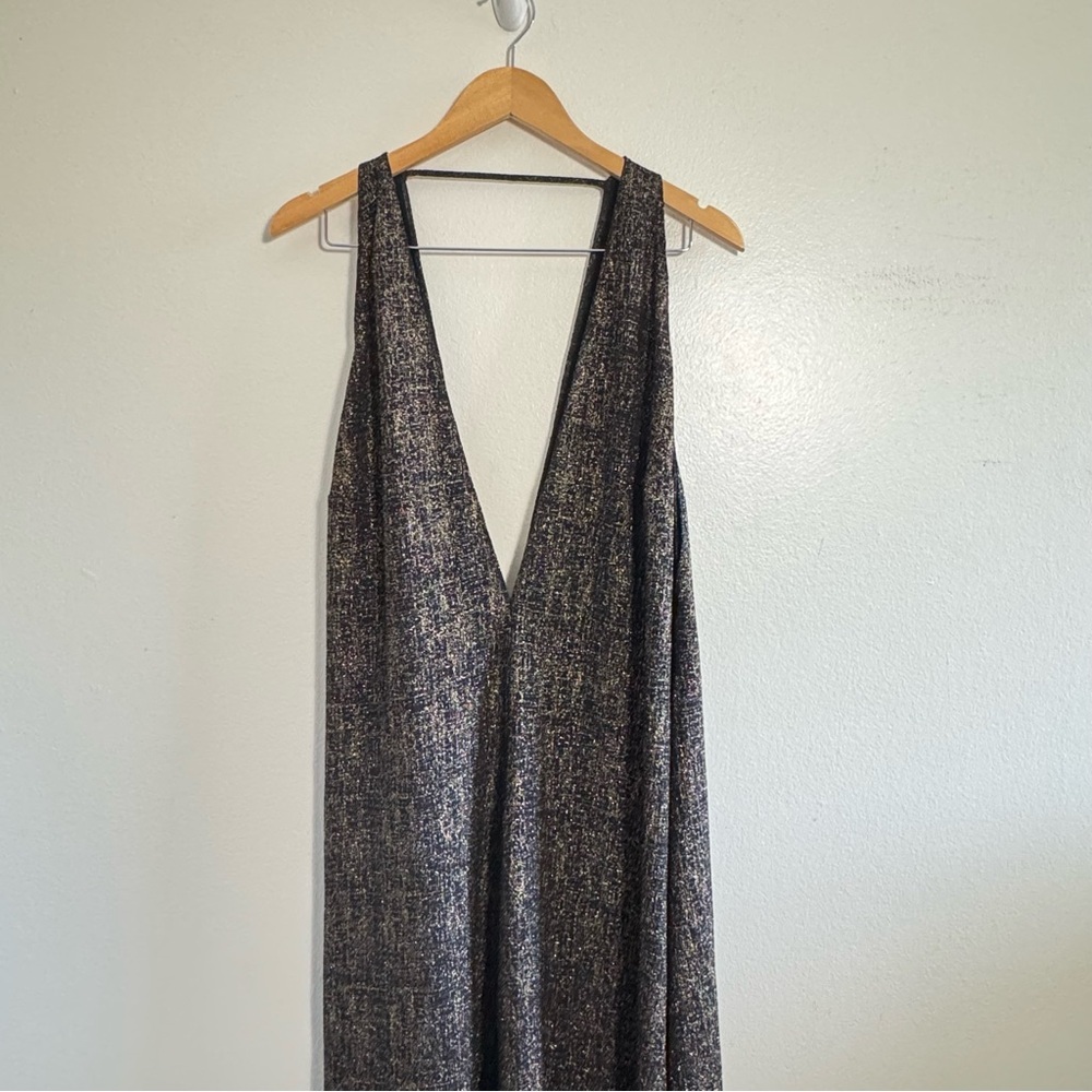 Reformation Black and Gold Evening Gown Deep Cut Front Back size Medium - Picture 5 of 8